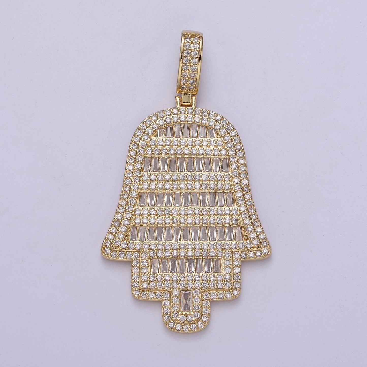 Iced Out Hamsa Hand Cz Pendant Hand of Fatimah Charm Statement Jewelry H-317