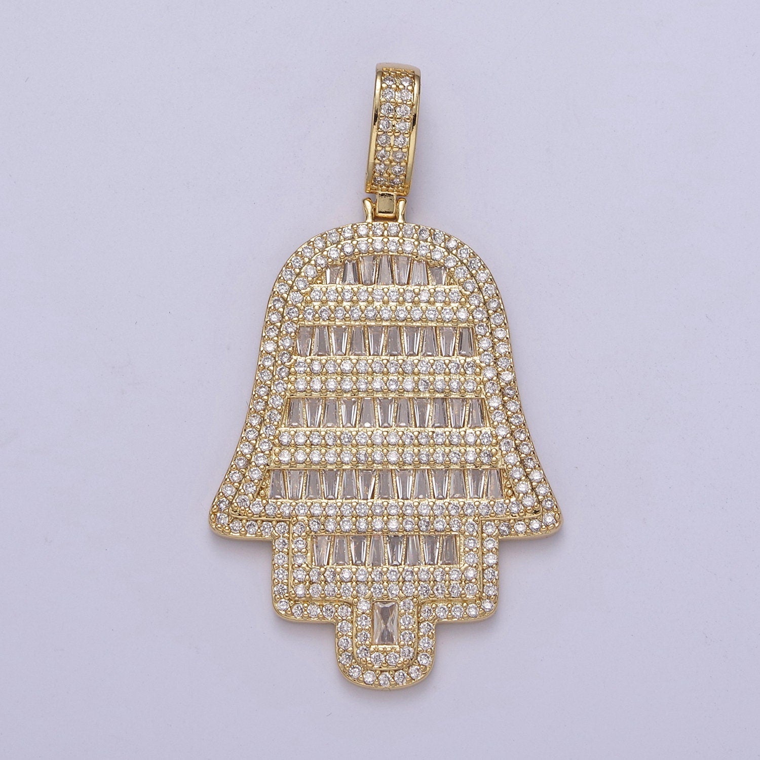 Iced Out Hamsa Hand Cz Pendant Hand of Fatimah Charm Statement Jewelry H-317
