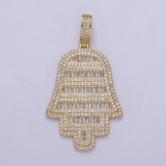 Iced Out Hamsa Hand Cz Pendant Hand of Fatimah Charm Statement Jewelry H-317