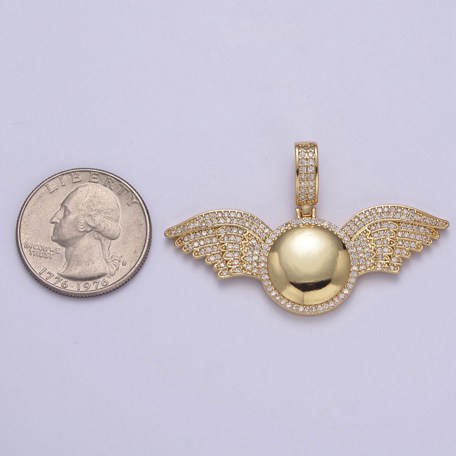 Cubic Wing Pendant 14K Gold Filled Ball Round Statement Charm for Necklace H-298