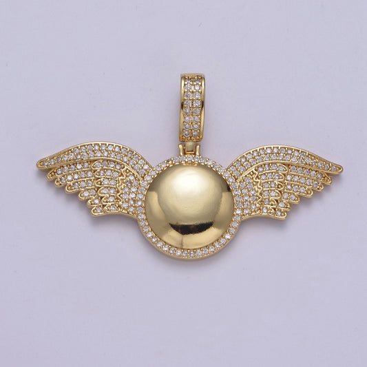 Cubic Wing Pendant 14K Gold Filled Ball Round Statement Charm for Necklace H-298