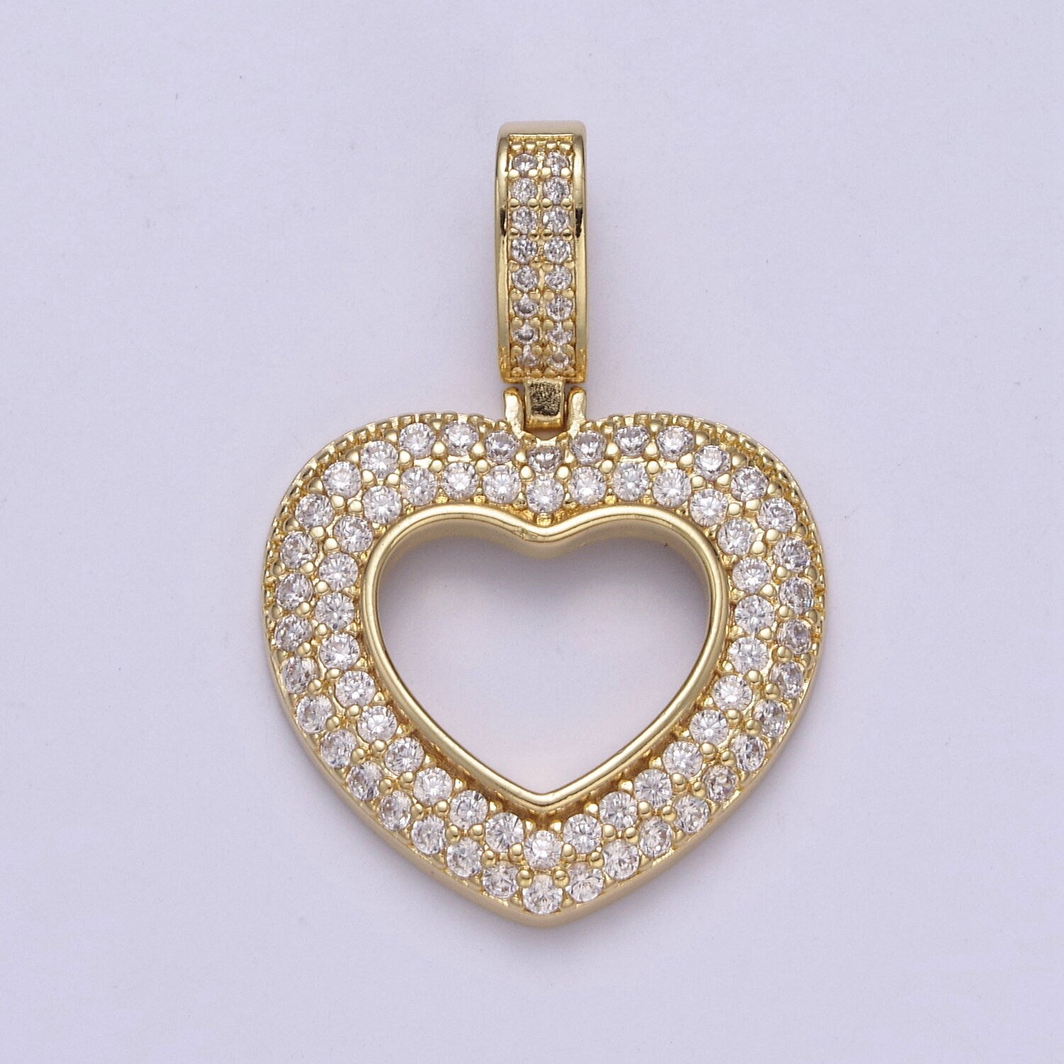 Iced Heart Pendant Open Cut Heart Charm in 14k Gold Filled H-295