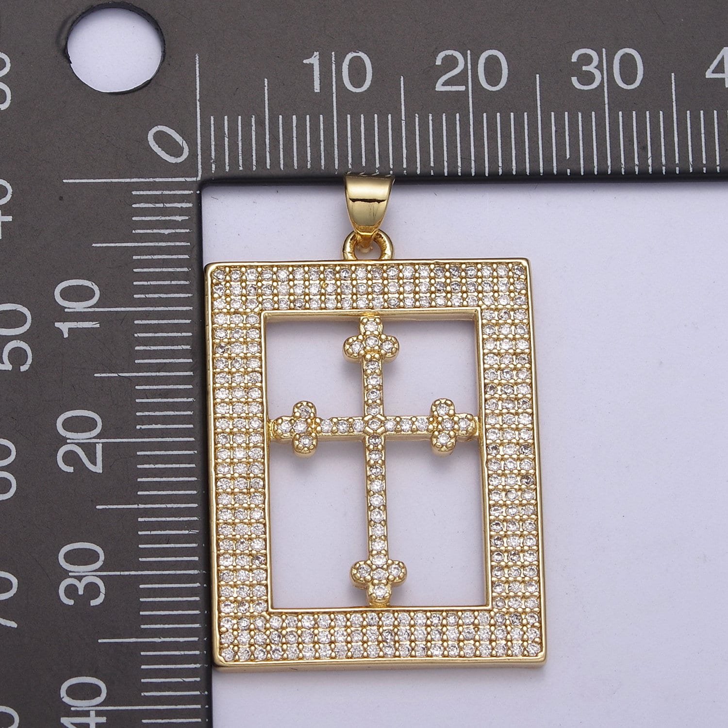Iced Tile Cross Pendant with Cubic Zirconia Frame Charm for Religious Jewelry H-269