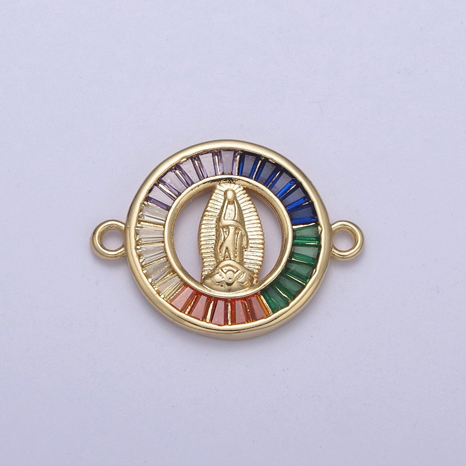 Cubic Multi Color Gold Lady Guadalupe Charm Connector for Bracelet Making Supply F-180