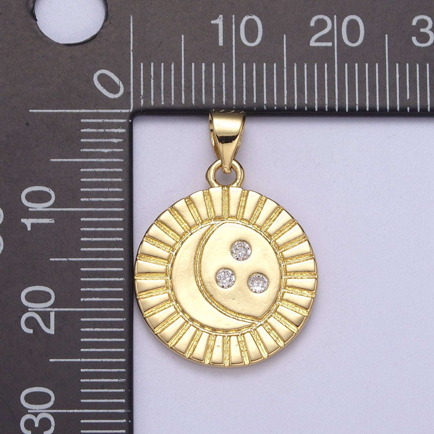 Mini Gold Round Coin Charm Moon Star Celestial Pendant H-154