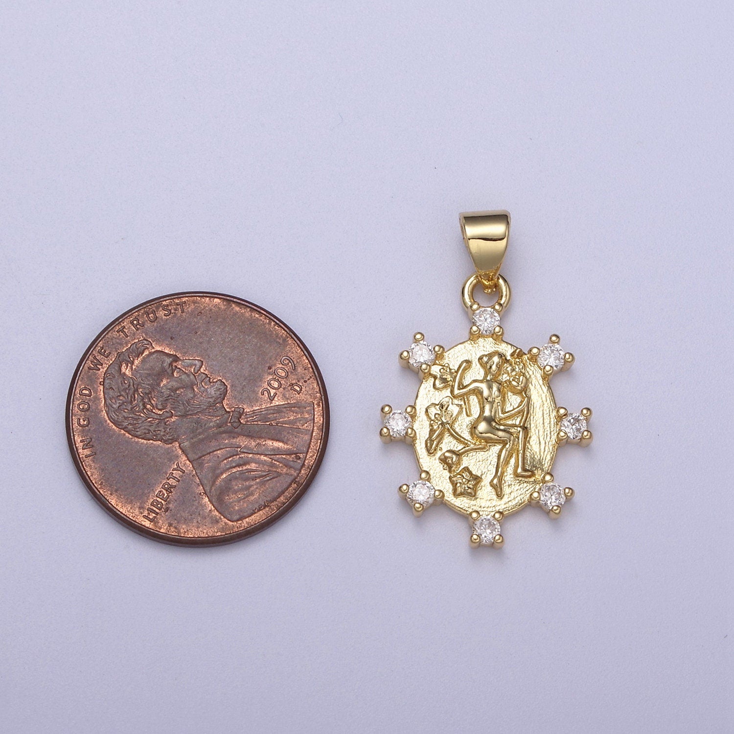 Oval Queen Pendant with Cz Charm Gold Goddess Inspired H-153