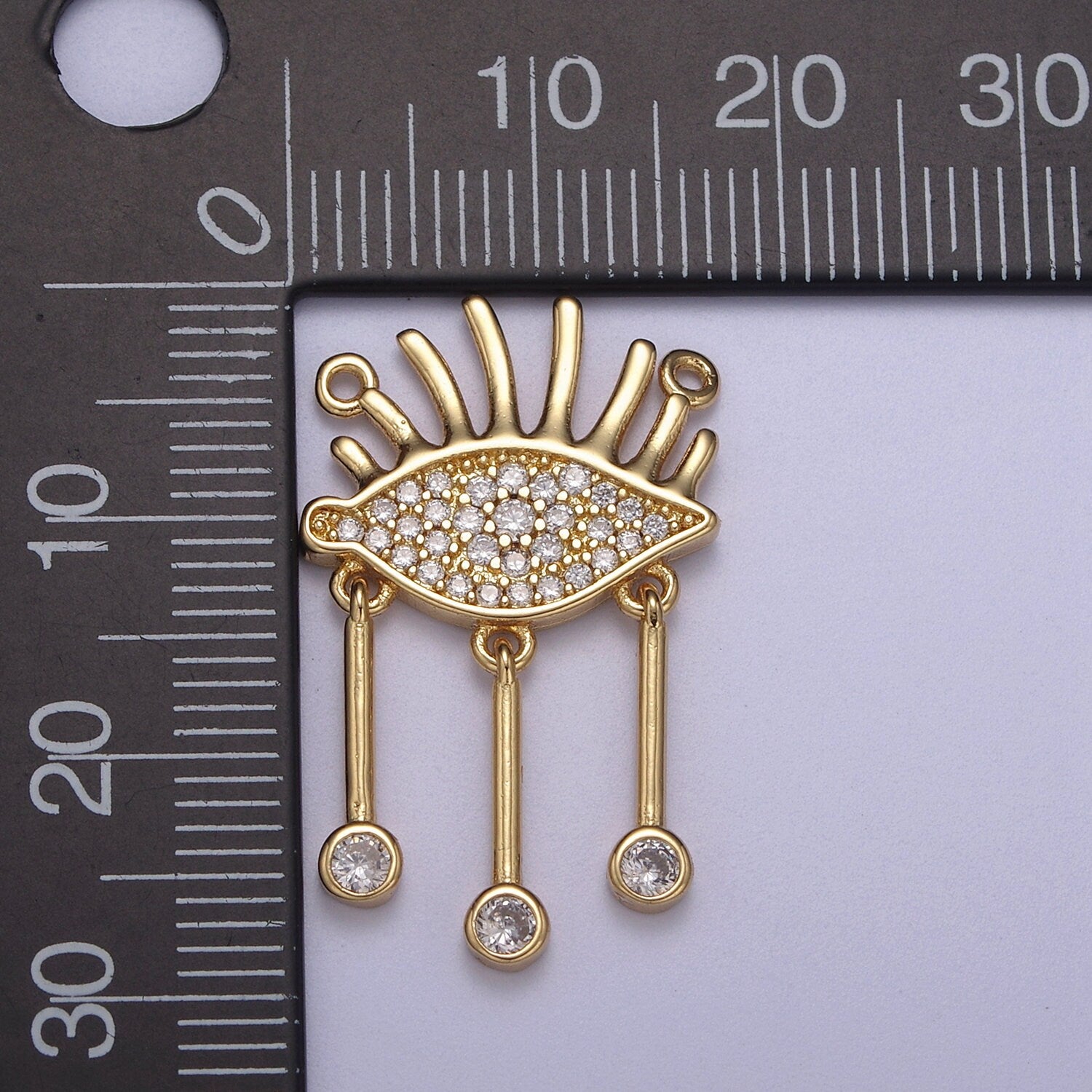 Cubic Gold Filled Eye Charm Connector for Dangle Pendant Necklace Double bail F-678