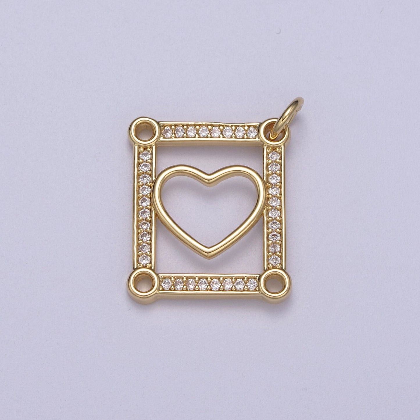 Dainty Gold Tile Heart Gold Filled Charm with Cubic Zirconia Stone for Bracelet Necklace Earring N-331