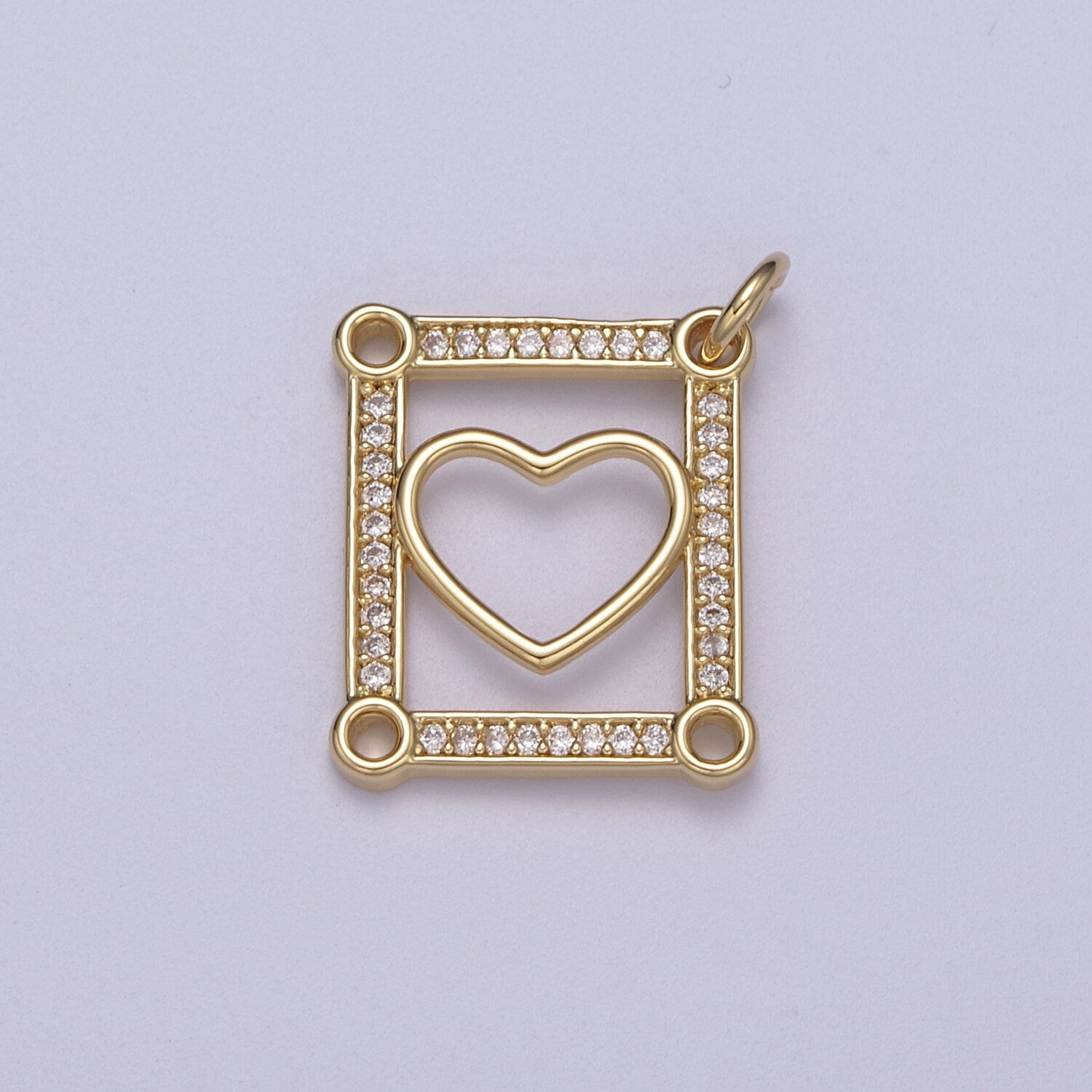 Dainty Gold Tile Heart Gold Filled Charm with Cubic Zirconia Stone for Bracelet Necklace Earring N-331