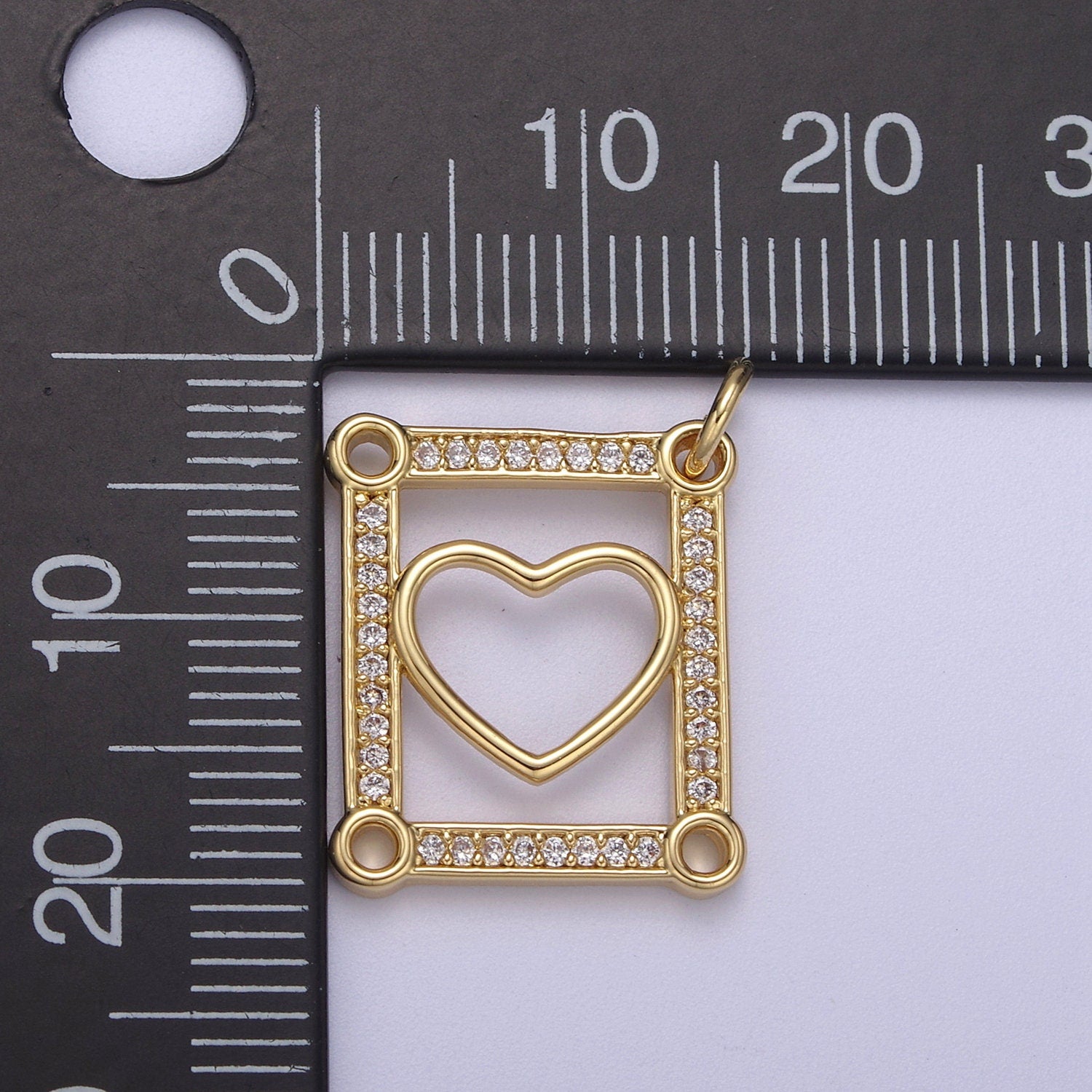 Dainty Gold Tile Heart Gold Filled Charm with Cubic Zirconia Stone for Bracelet Necklace Earring N-331