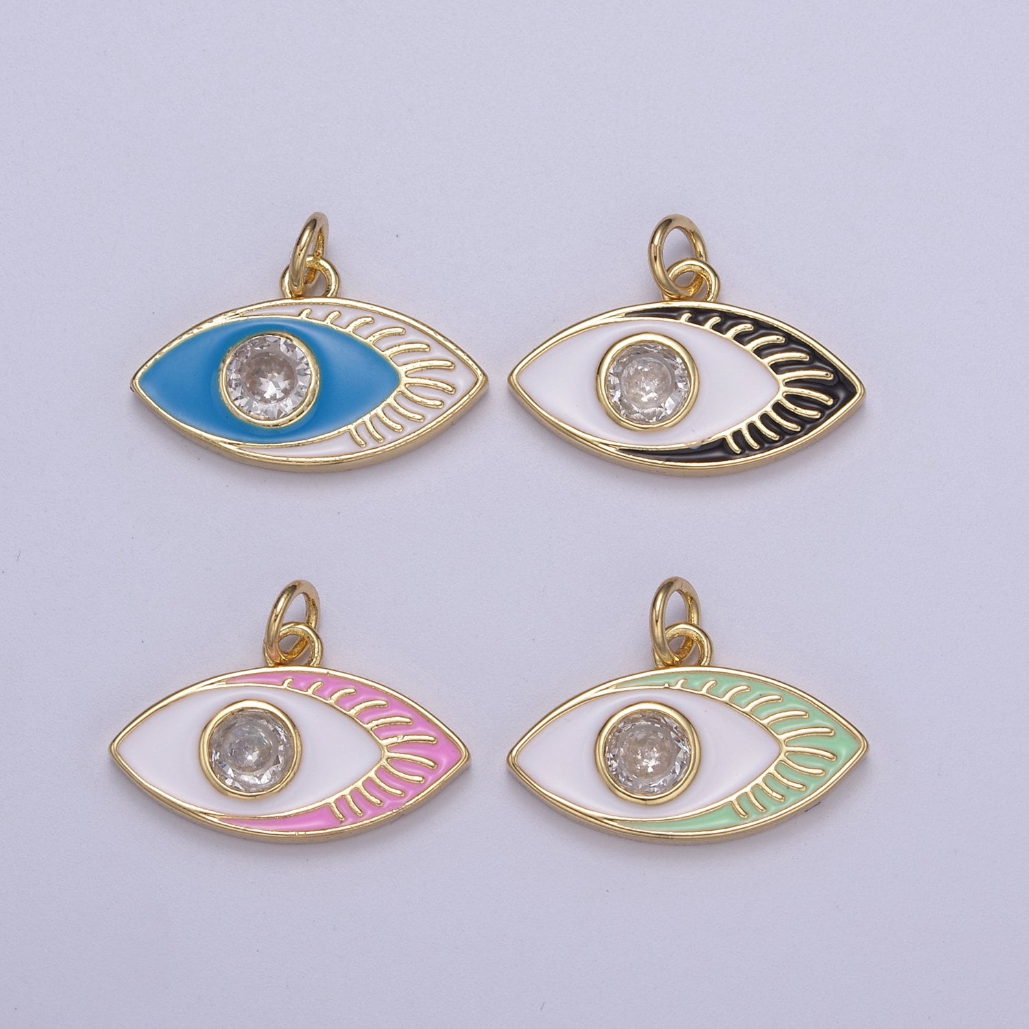 14K Gold Filled Enamel Evil Eye Pendant, Evil Eye Charm, Enamel Charm, Micro-pavé CZ Eye Necklace, DIY Jewelry Accessory N267-N270