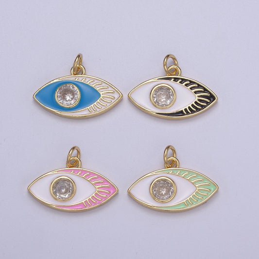 14K Gold Filled Enamel Evil Eye Pendant, Evil Eye Charm, Enamel Charm, Micro-pavé CZ Eye Necklace, DIY Jewelry Accessory N267-N270