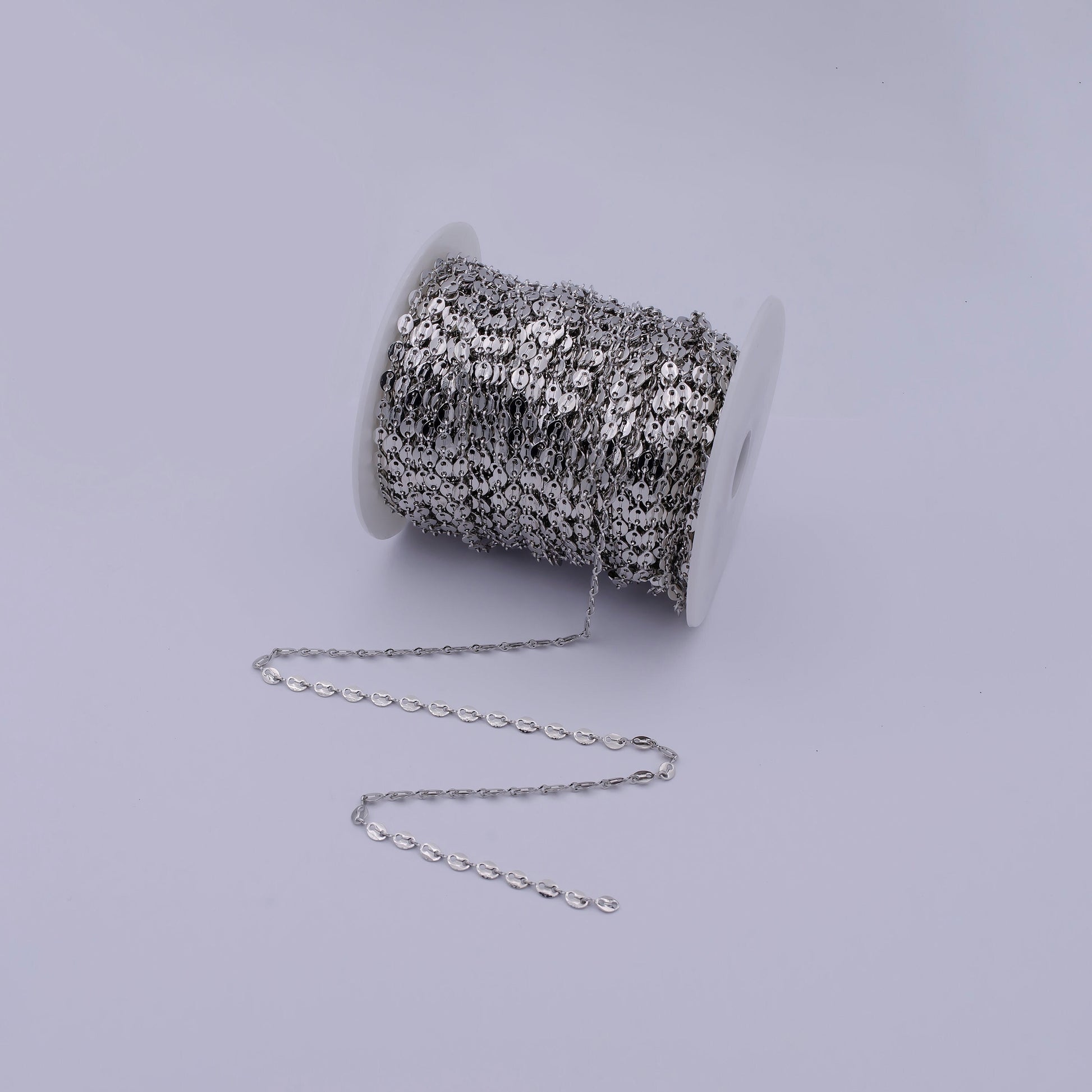 Silver Anchor Chain by Yard, White Gold Filled Round Oval Disc Chain, Wholesale bulk Roll Chain for Jewelry Making Thick 0.6mm, 592