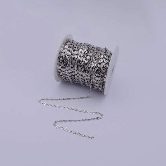 Silver Anchor Chain by Yard, White Gold Filled Round Oval Disc Chain, Wholesale bulk Roll Chain for Jewelry Making Thick 0.6mm, 592