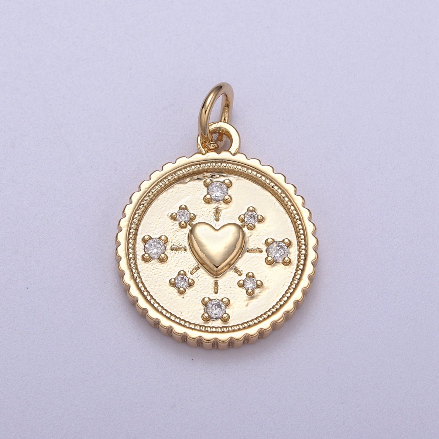 Mini Gold Coin Charm Necklace With Heart Medallion, Add on Love Heart Pendant N-297