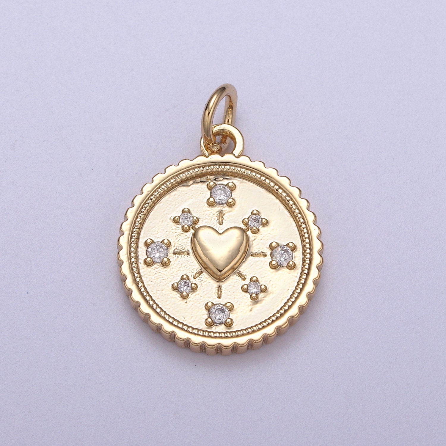 Mini Gold Coin Charm Necklace With Heart Medallion, Add on Love Heart Pendant N-297