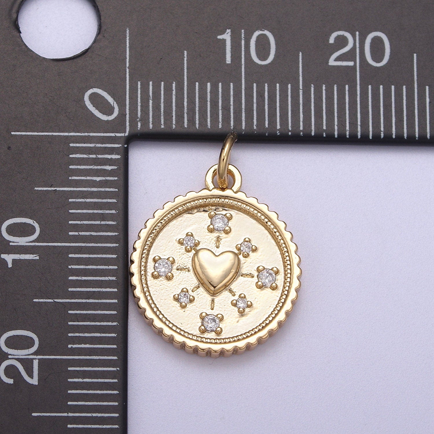 Mini Gold Coin Charm Necklace With Heart Medallion, Add on Love Heart Pendant N-297