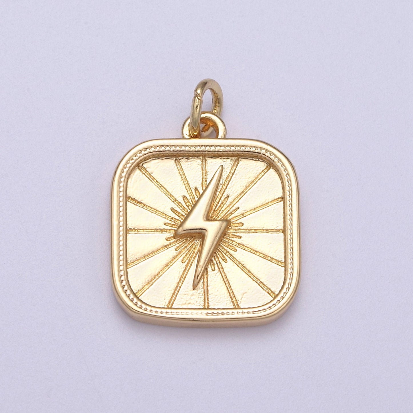 Thunder Bolt On Rectangle Shape Pendant, 16K Gold Filled Sunburst Charm, Necklace Bracelet Earring Supply N-275