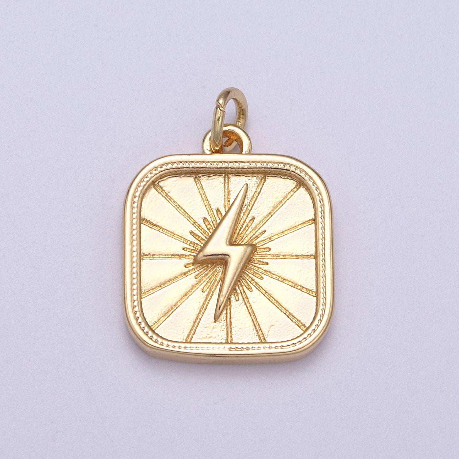 Thunder Bolt On Rectangle Shape Pendant, 16K Gold Filled Sunburst Charm, Necklace Bracelet Earring Supply N-275