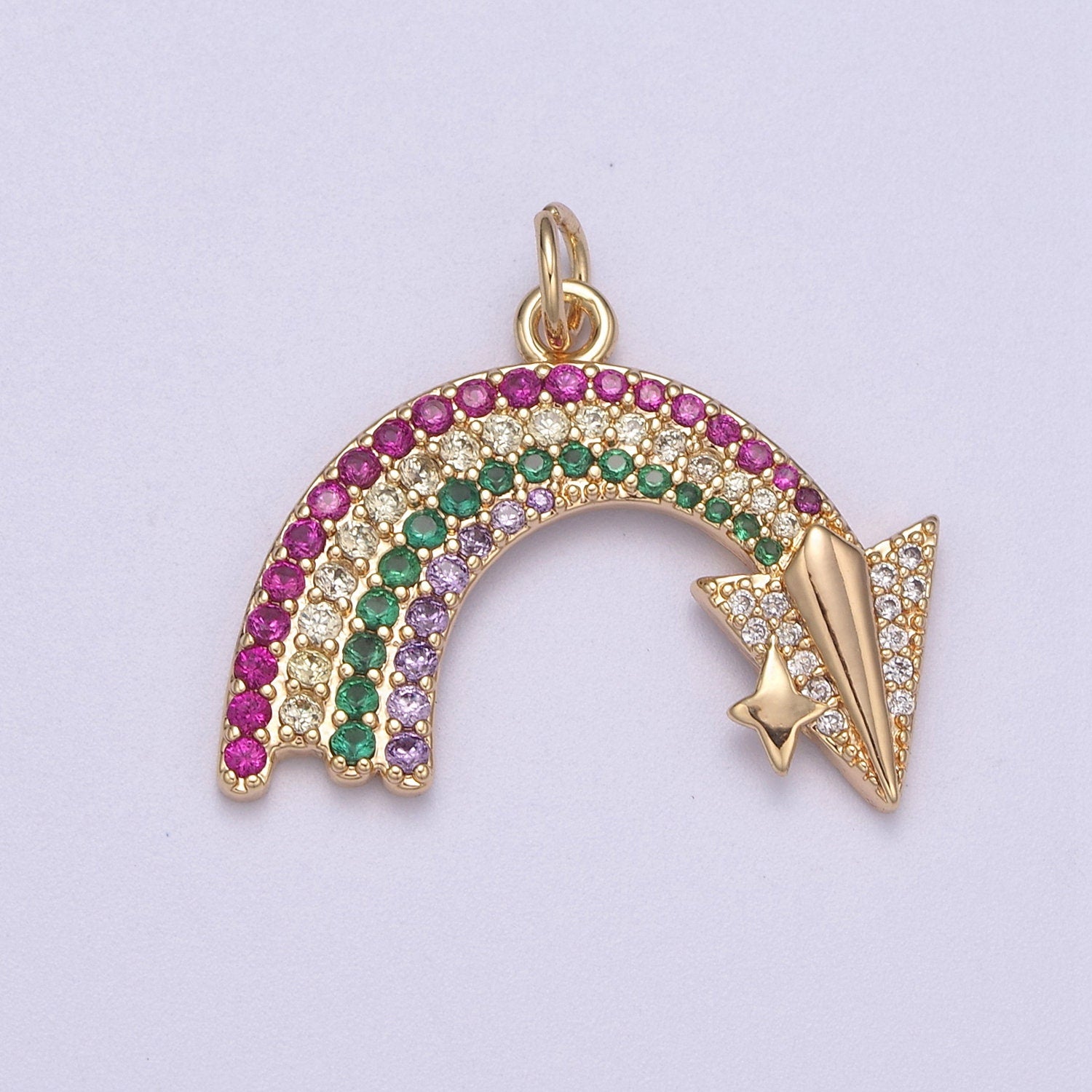 Dainty Rainbow Charm 16k Gold Filled CZ Colorful Pendant N-280