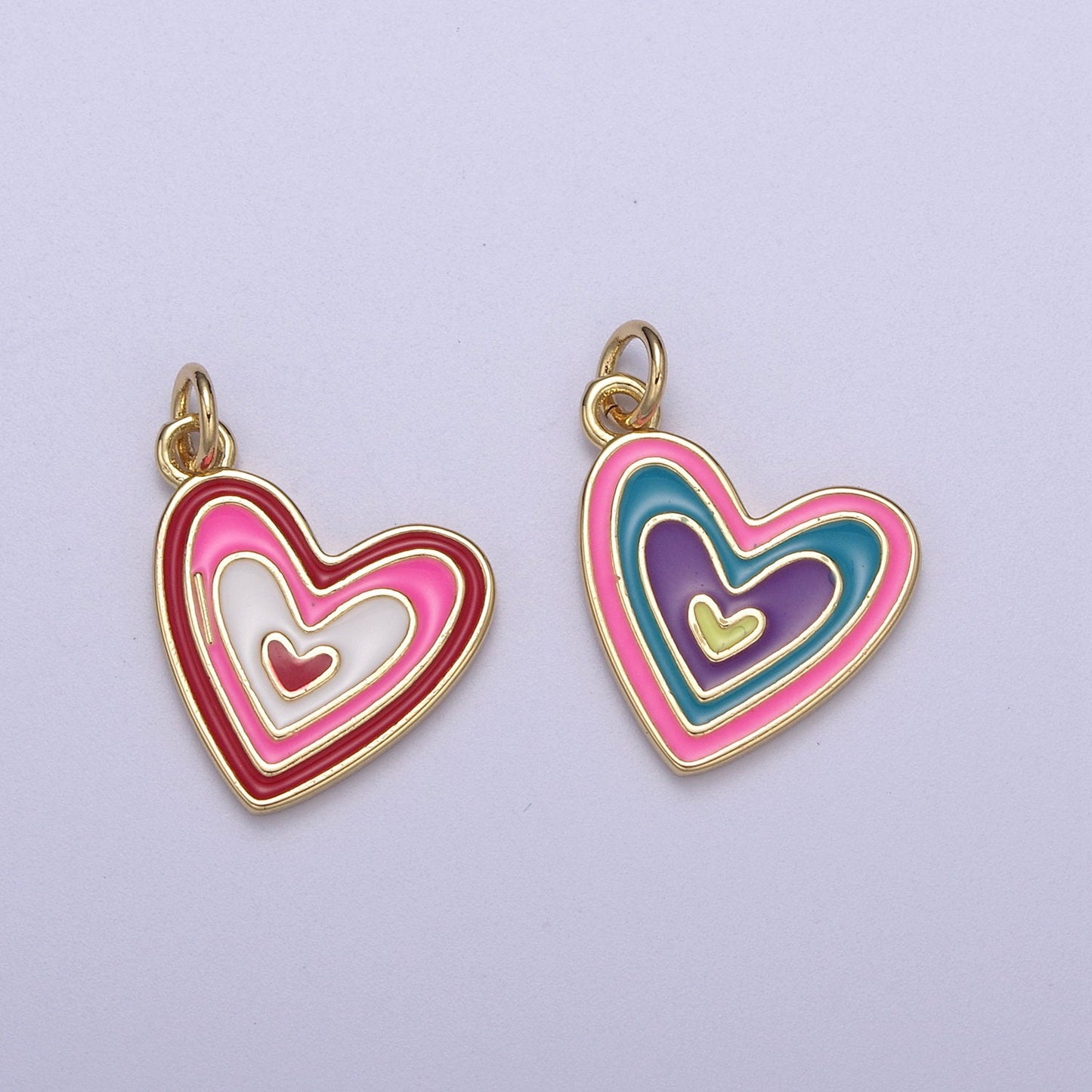 14k Gold Filled Pink Enamel Layer Heart Charm Add on Pendant Colorful Love Jewelry for Valentine Day N-304 / N-305