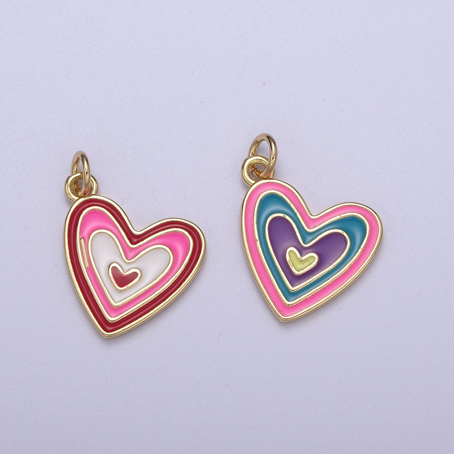 14k Gold Filled Pink Enamel Layer Heart Charm Add on Pendant Colorful Love Jewelry for Valentine Day N-304 / N-305