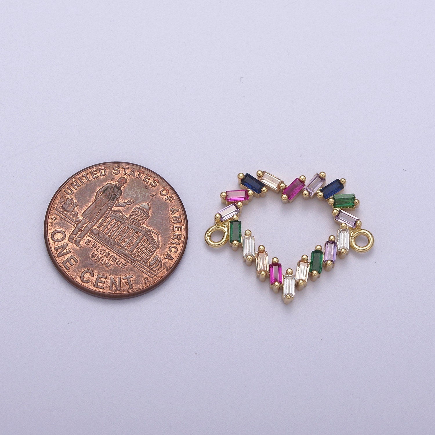 Mini Colorful Baguette Cz Heart Charm Connector for Bracelet Necklace Link Connector F-107
