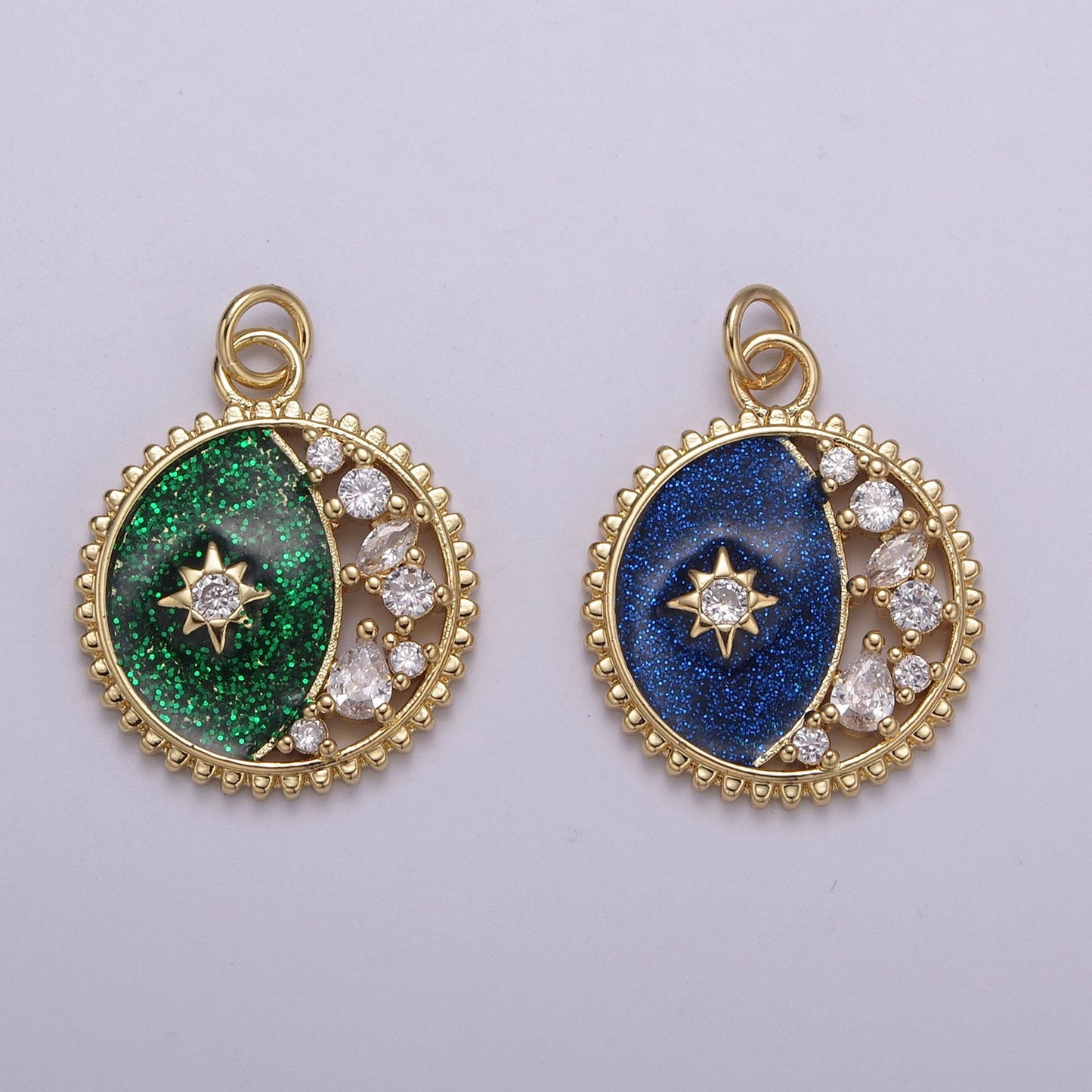 Enamel Celestial Jewelry Gold Crescent Moon Charm double sides design Jewelry Making Supply 24K Gold Findings, N-211-N212