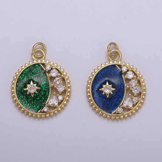 Enamel Celestial Jewelry Gold Crescent Moon Charm double sides design Jewelry Making Supply 24K Gold Findings, N-211-N212
