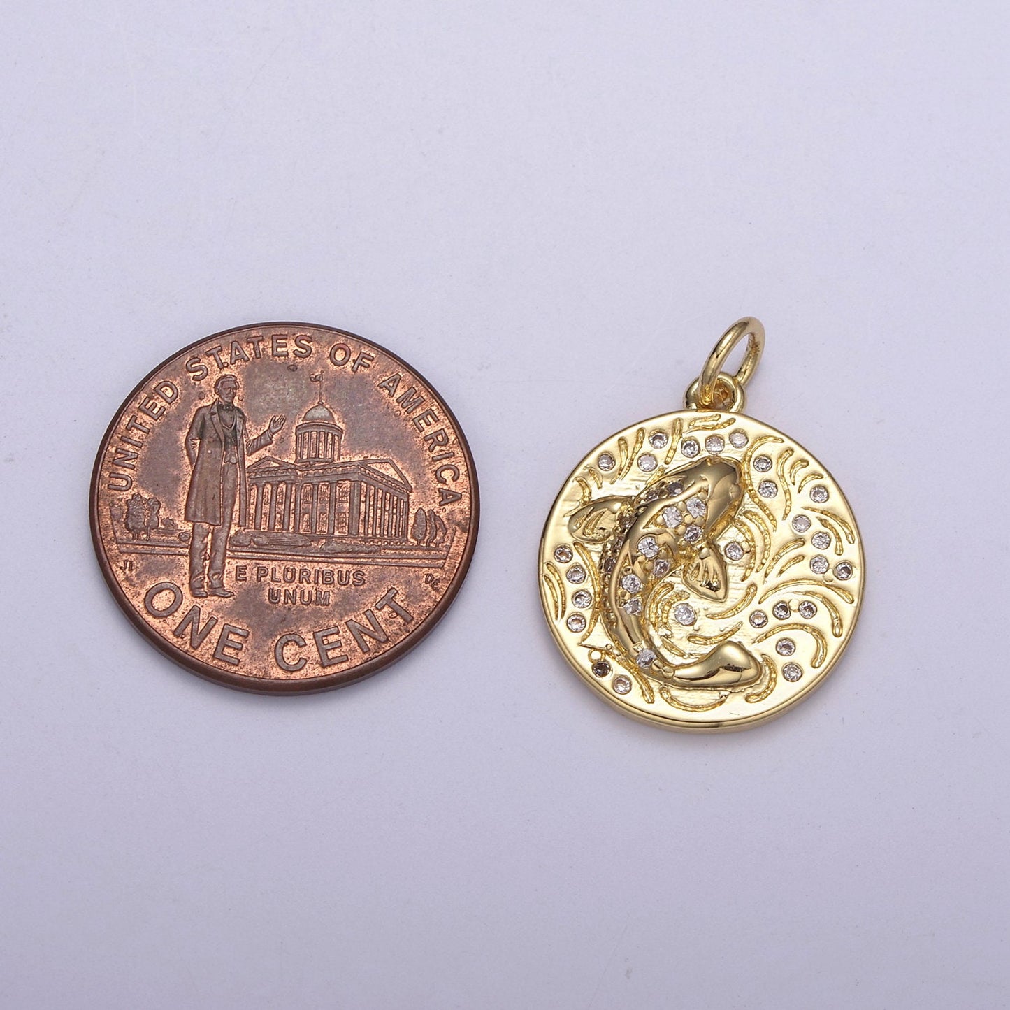 14K Gold Filled koi fish charm pendant Japanese koi carp disc Coin charm-Component supply Animal Jewelry N-254 / N-255