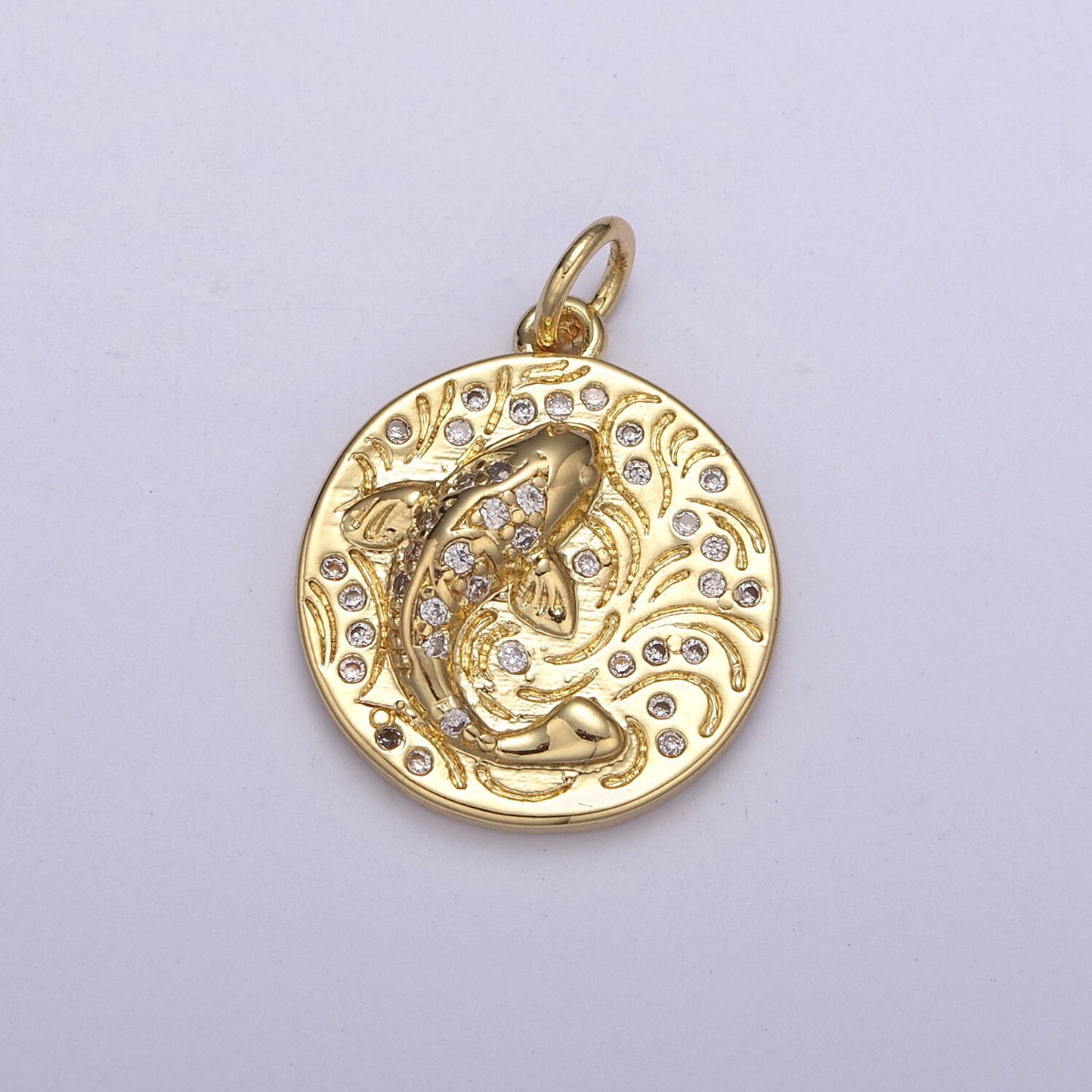 14K Gold Filled koi fish charm pendant Japanese koi carp disc Coin charm-Component supply Animal Jewelry N-254 / N-255