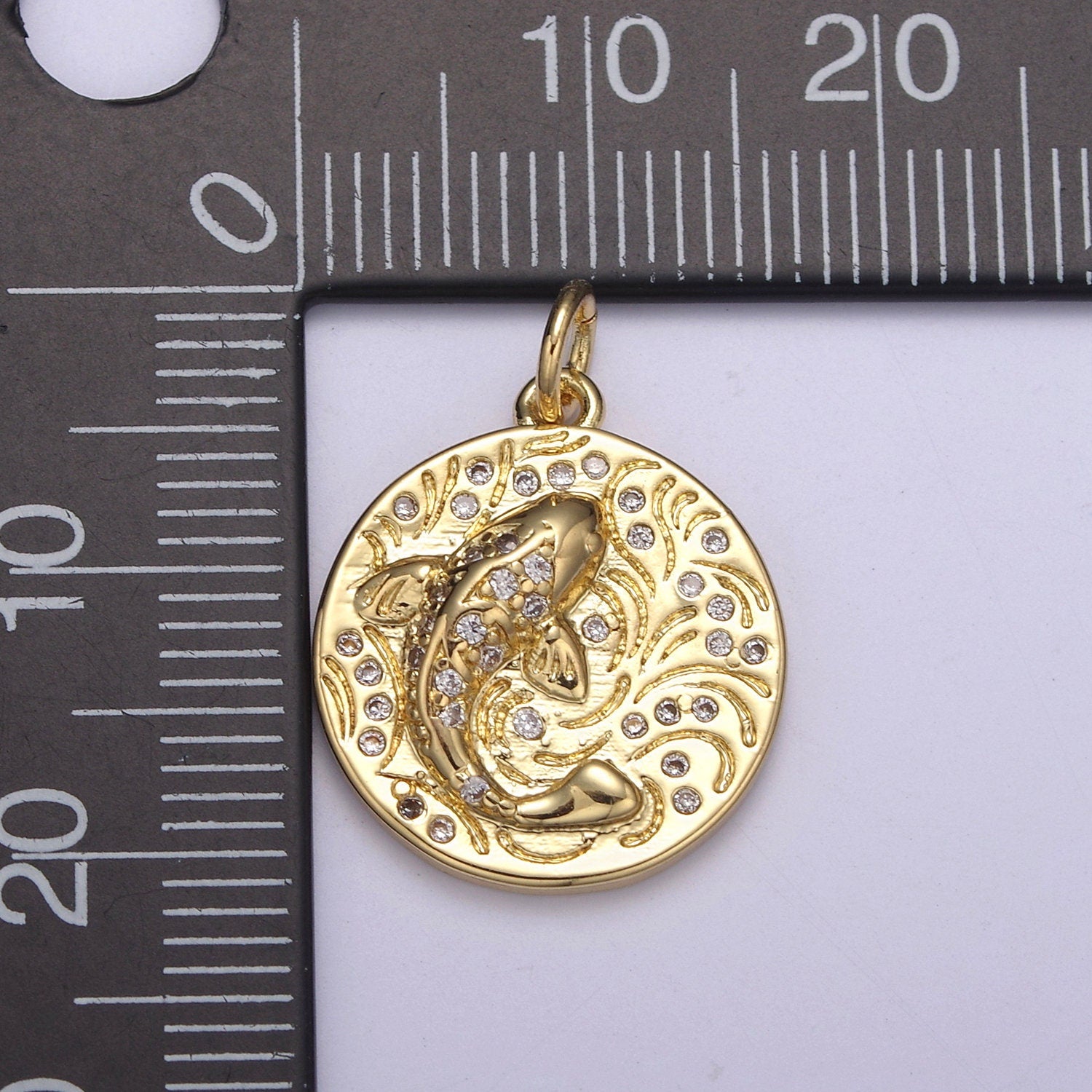 14K Gold Filled koi fish charm pendant Japanese koi carp disc Coin charm-Component supply Animal Jewelry N-254 / N-255