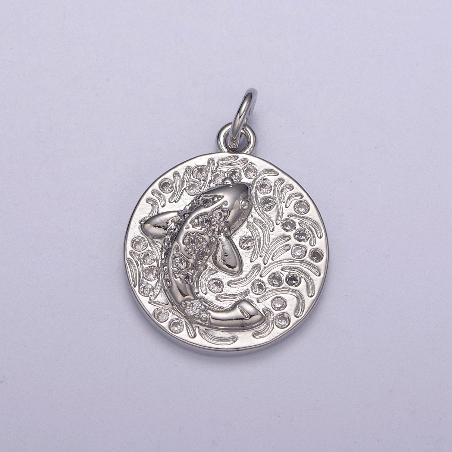 14K Gold Filled koi fish charm pendant Japanese koi carp disc Coin charm-Component supply Animal Jewelry N-254 / N-255