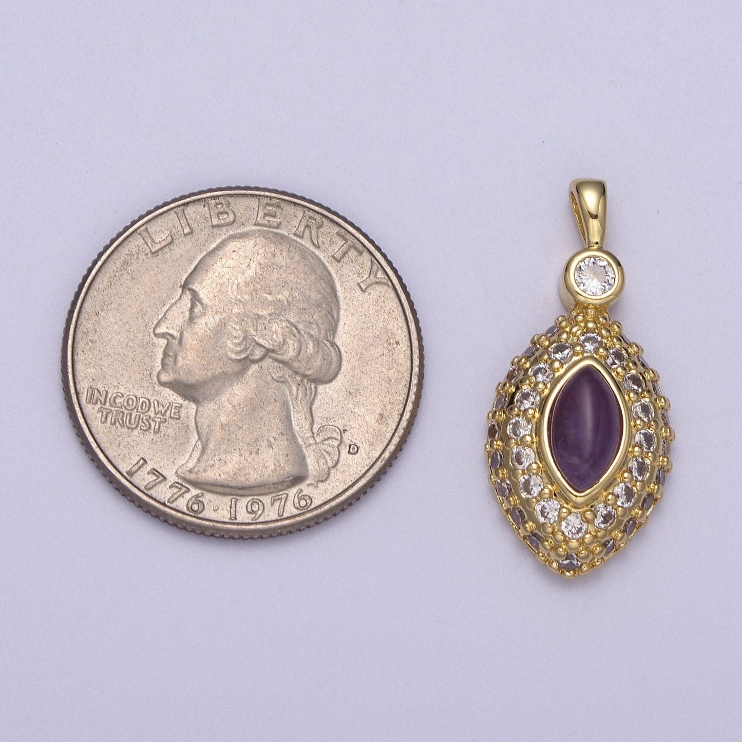 Purple Tiger Eye Pendant Eye Charm with Lavender Cubic Zirconia for Necklace H-340