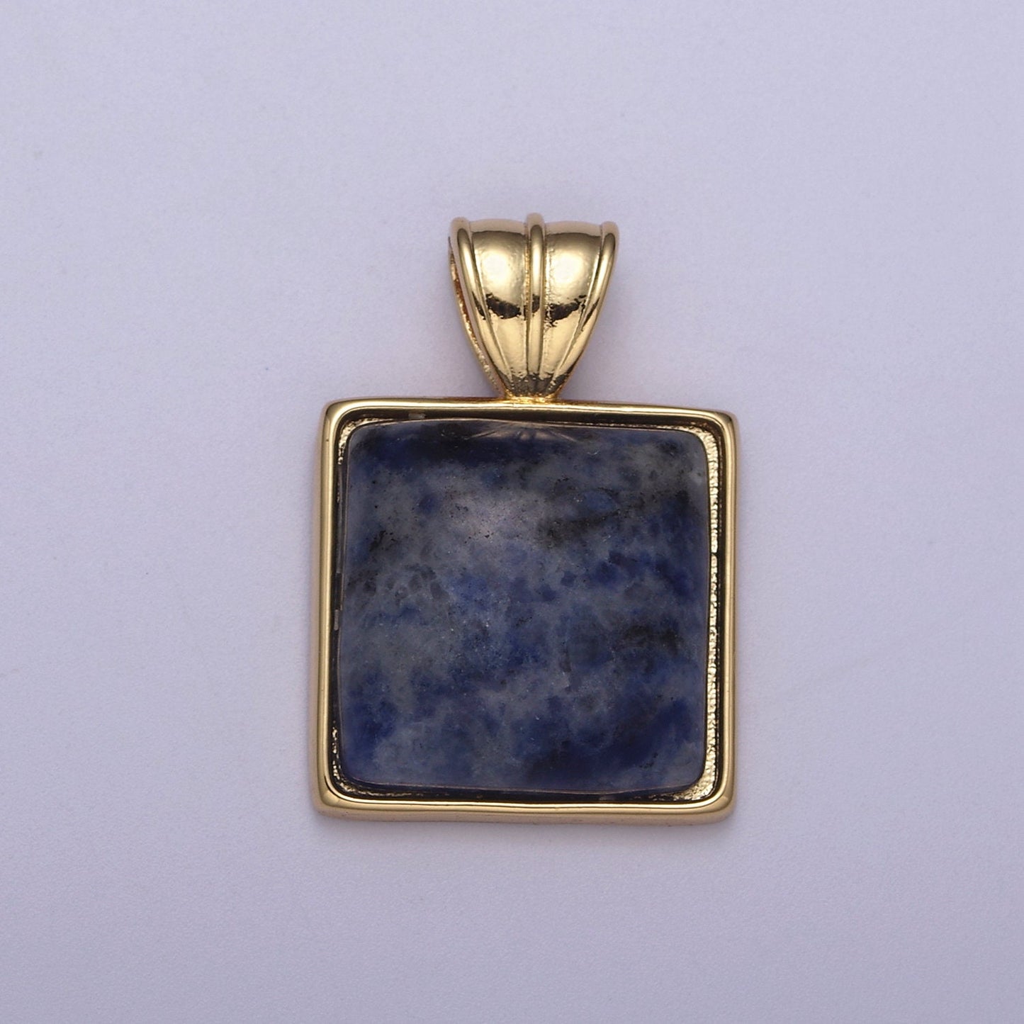 Square Sodalite Pendant Geometric Charm Natural Gem Stone Blue Gray Color | H382