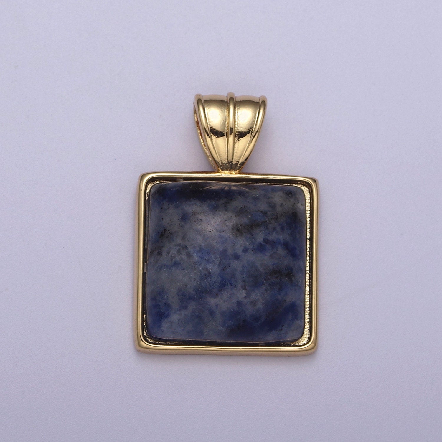 Square Sodalite Pendant Geometric Charm Natural Gem Stone Blue Gray Color | H382