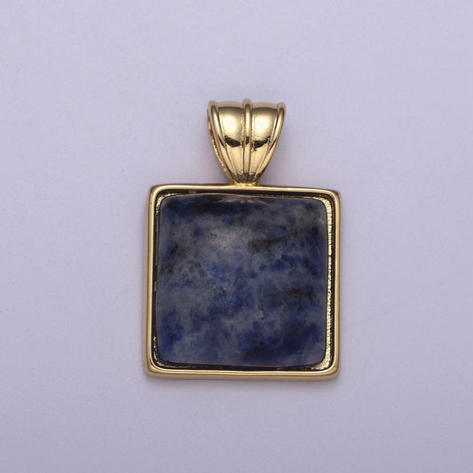 Square Sodalite Pendant Geometric Charm Natural Gem Stone Blue Gray Color | H382