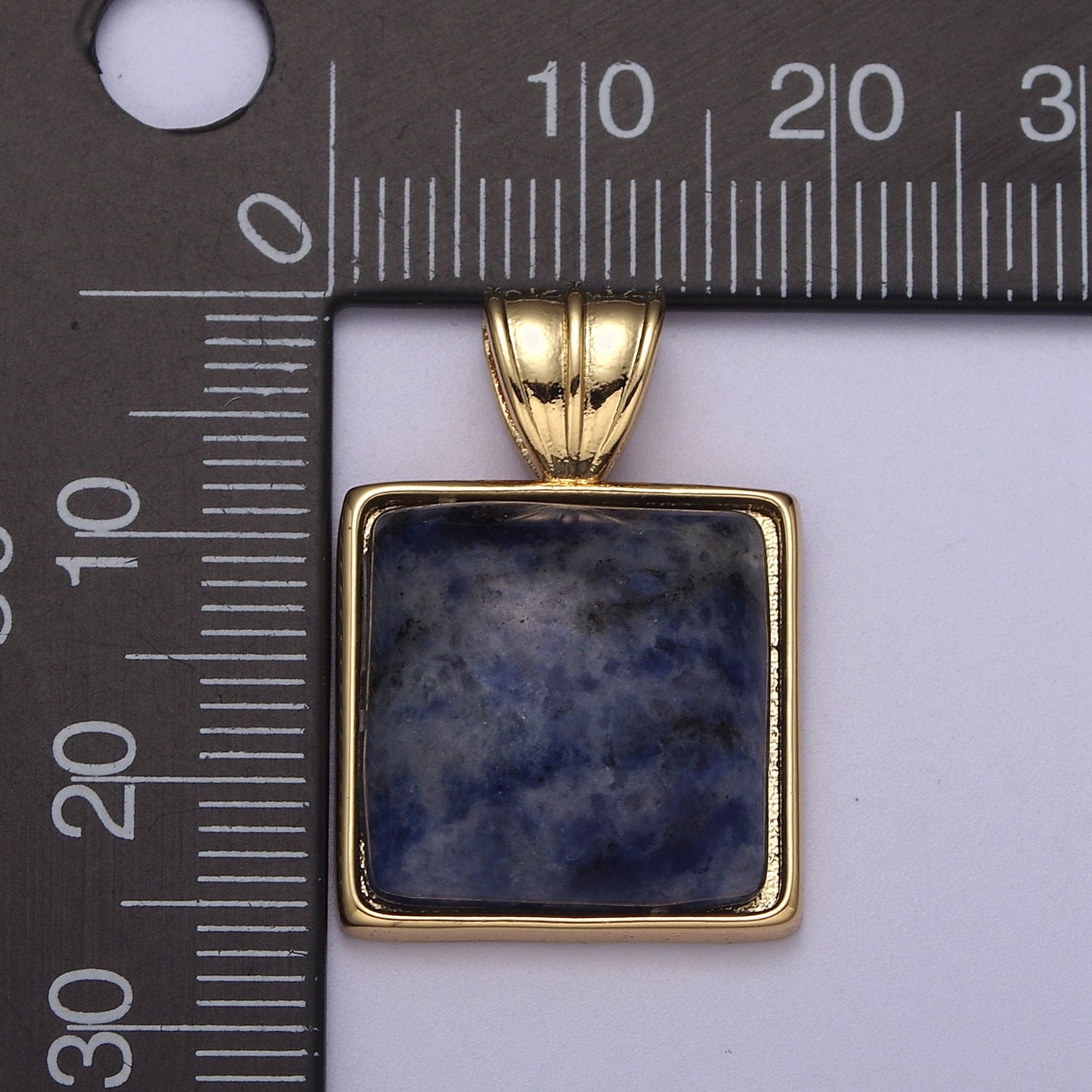 Square Sodalite Pendant Geometric Charm Natural Gem Stone Blue Gray Color | H382