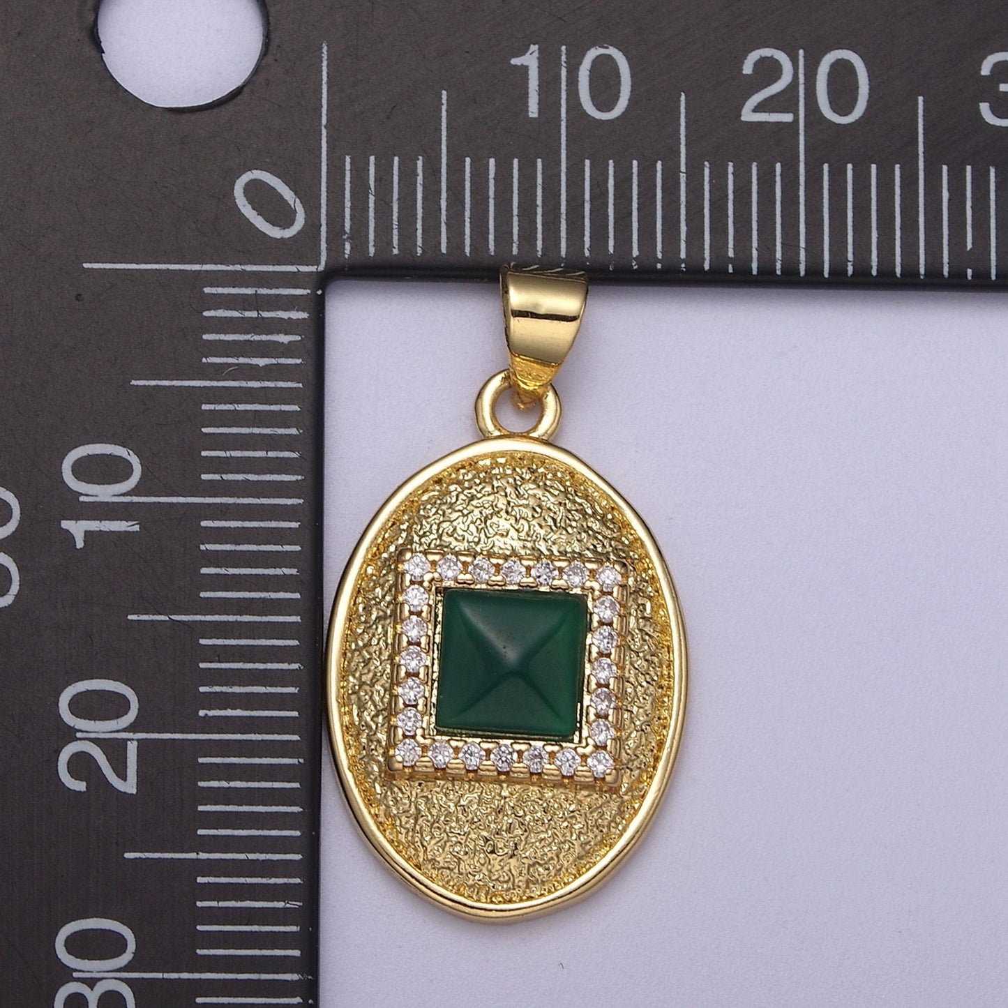 Dainty Egg Oval Pendant Square Green CZ Stone Charm H-215