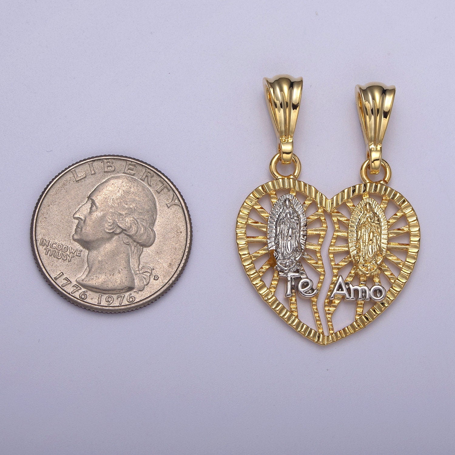 24K Gold Filled Guadalupe Virgin Heart "Te Amo" Pendant Necklace - Cadena "Virgen de Guadalupe H-169