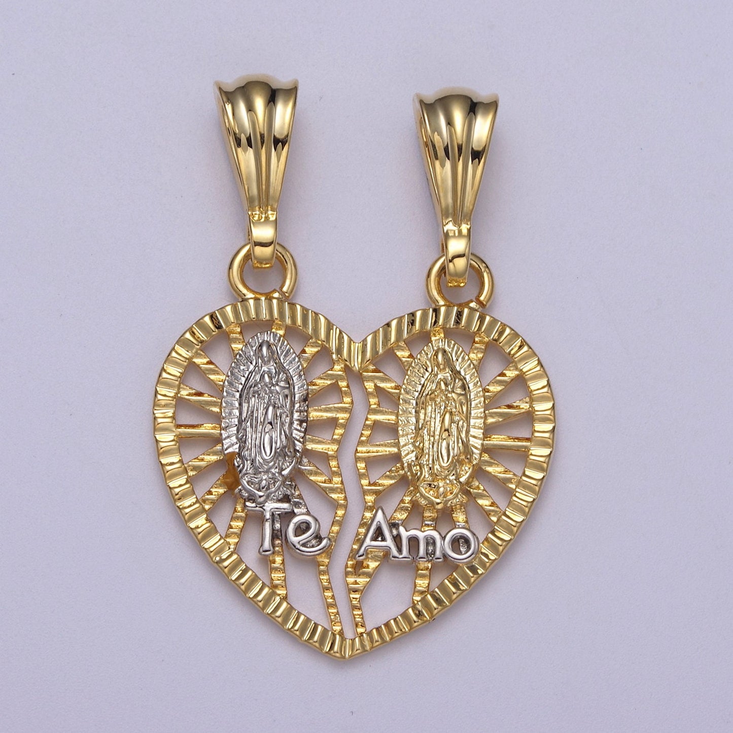 24K Gold Filled Guadalupe Virgin Heart "Te Amo" Pendant Necklace - Cadena "Virgen de Guadalupe H-169