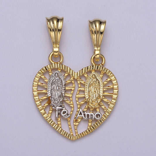 24K Gold Filled Guadalupe Virgin Heart "Te Amo" Pendant Necklace - Cadena "Virgen de Guadalupe H-169