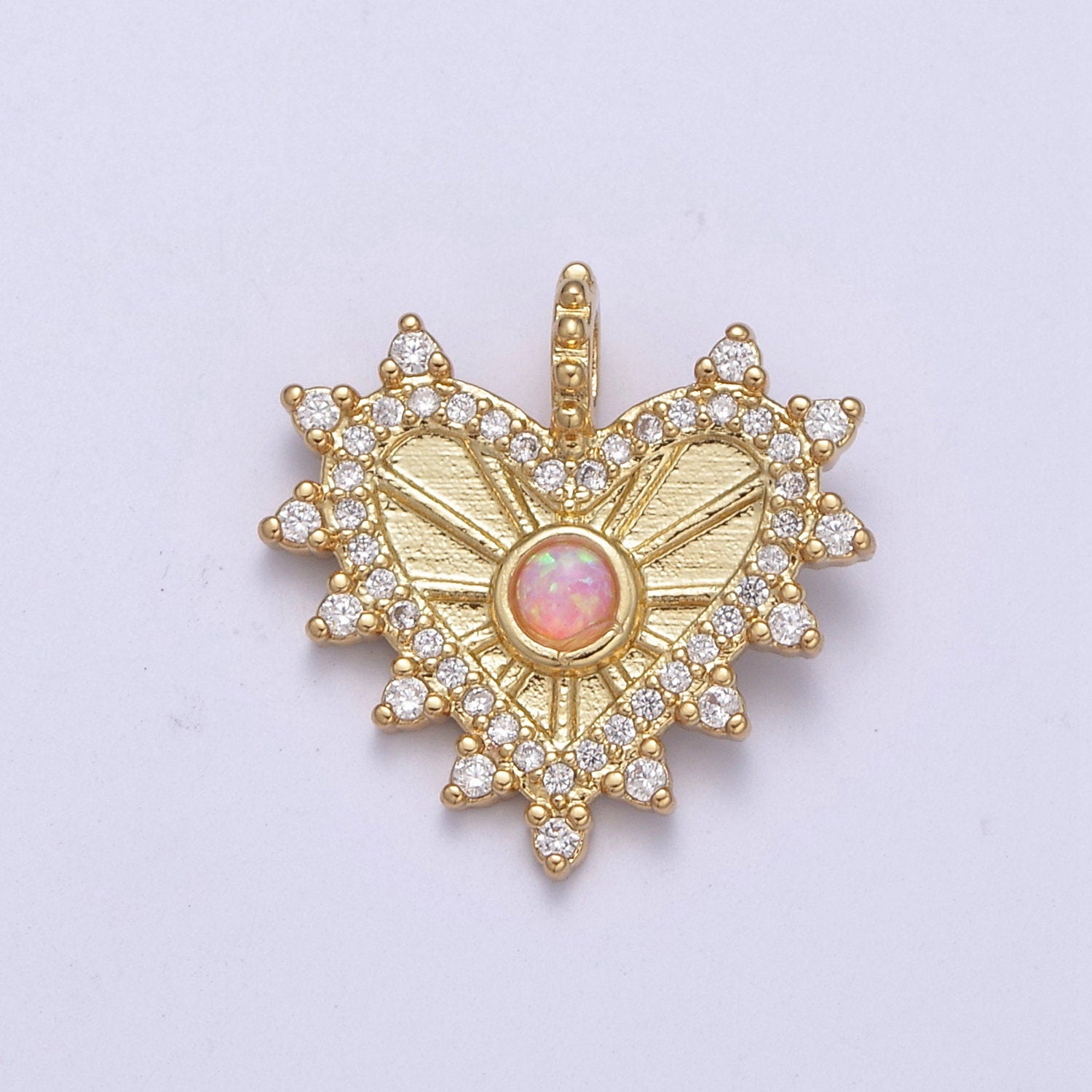 Pink Gold Filled Heart Pendant Radiant Style Antique Charm Sunburst Hearts Love for Minimalist Jewelry Supply