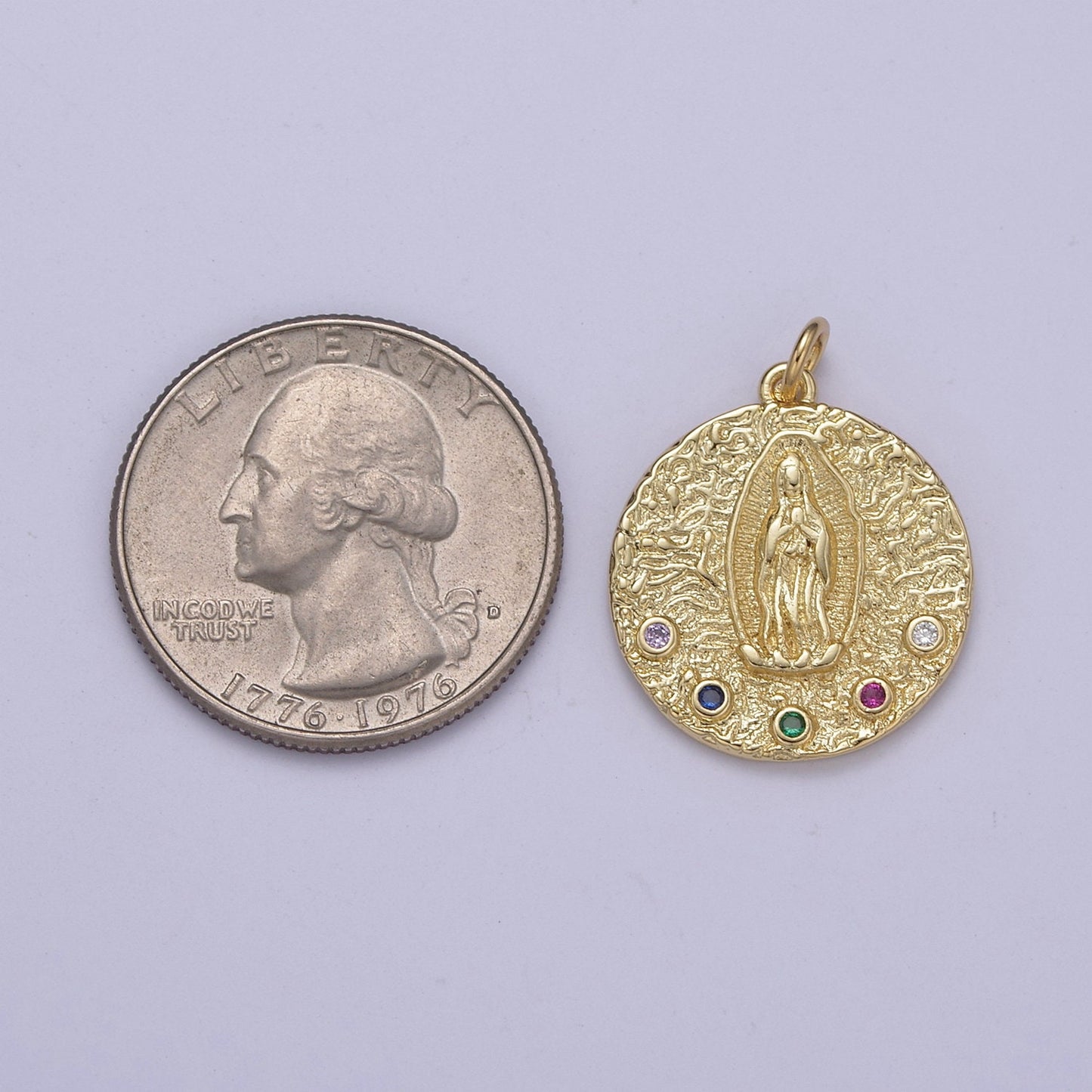 Round Virgin Mary Pendant Circle Lady Guadalupe Medallion Charm for Religious Jewelry Making E-419
