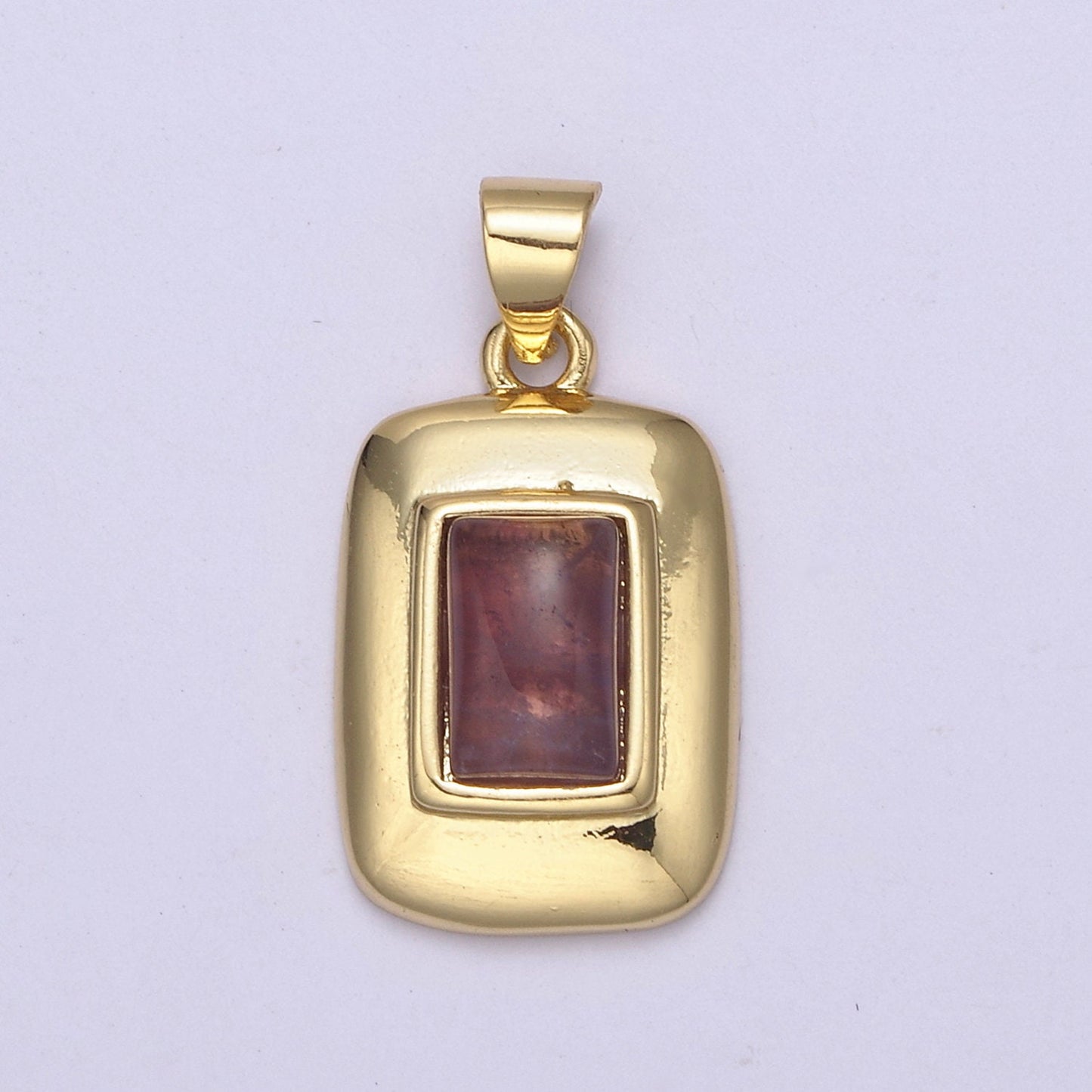 Dainty Ruby Dark Red Gemstone Square Rectangle Gold Medallion Charm Tiny Small Pendant Tag Charm, Bracelet Necklace Earring Finding | H-622