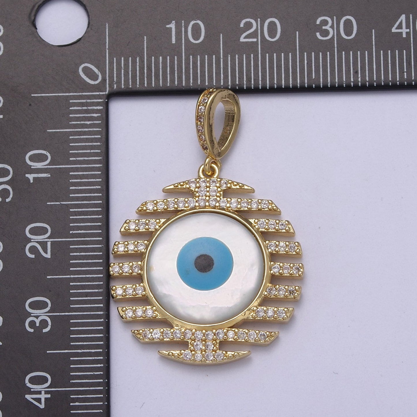 Evil Eye Charm Micro pave CZ Round Pendant, 24K Gold Filled Eye Protection Charm for Bracelet Necklace Pendant Findings for Jewelry Making