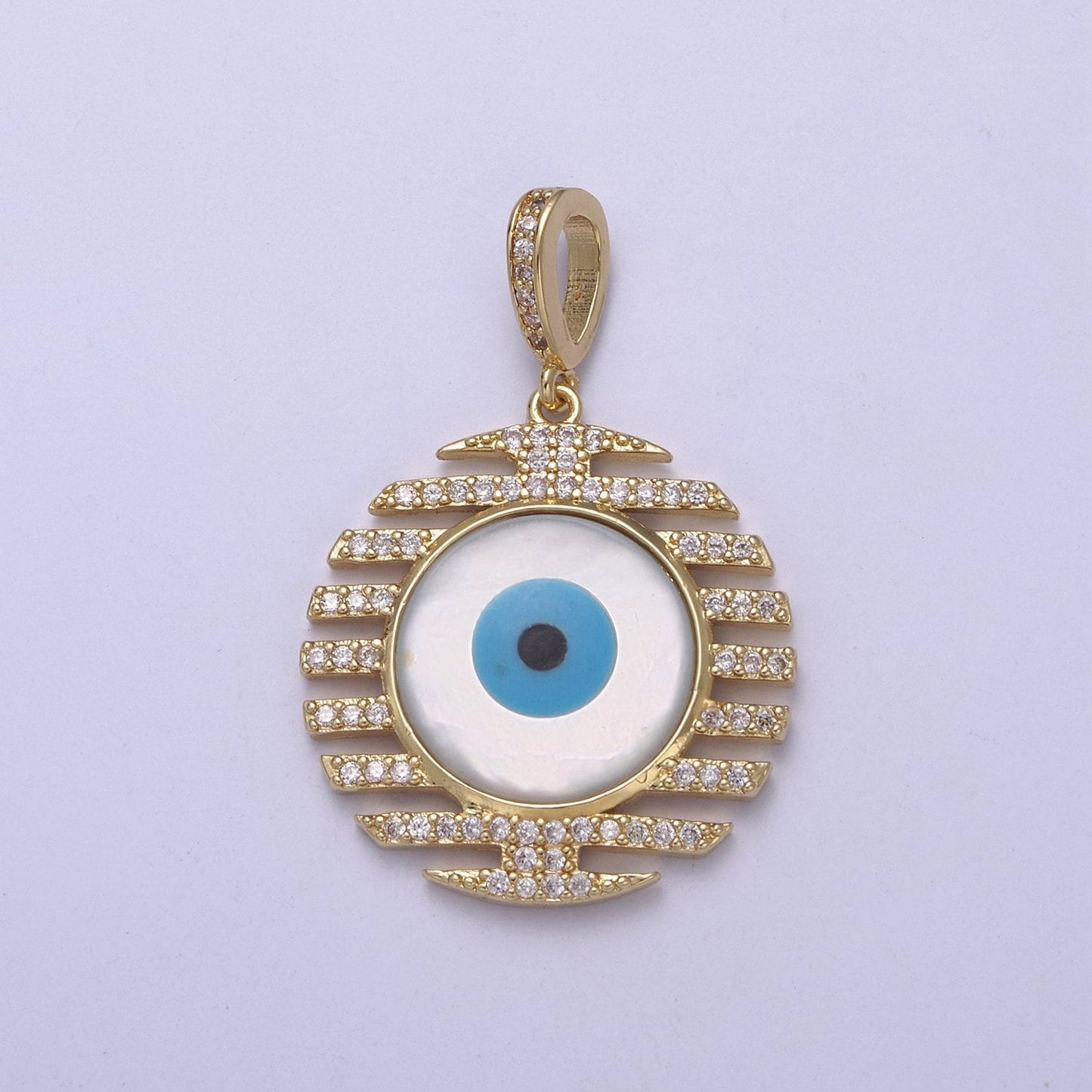 Evil Eye Charm Micro pave CZ Round Pendant, 24K Gold Filled Eye Protection Charm for Bracelet Necklace Pendant Findings for Jewelry Making