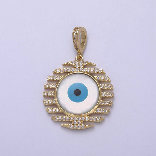 Evil Eye Charm Micro pave CZ Round Pendant, 24K Gold Filled Eye Protection Charm for Bracelet Necklace Pendant Findings for Jewelry Making