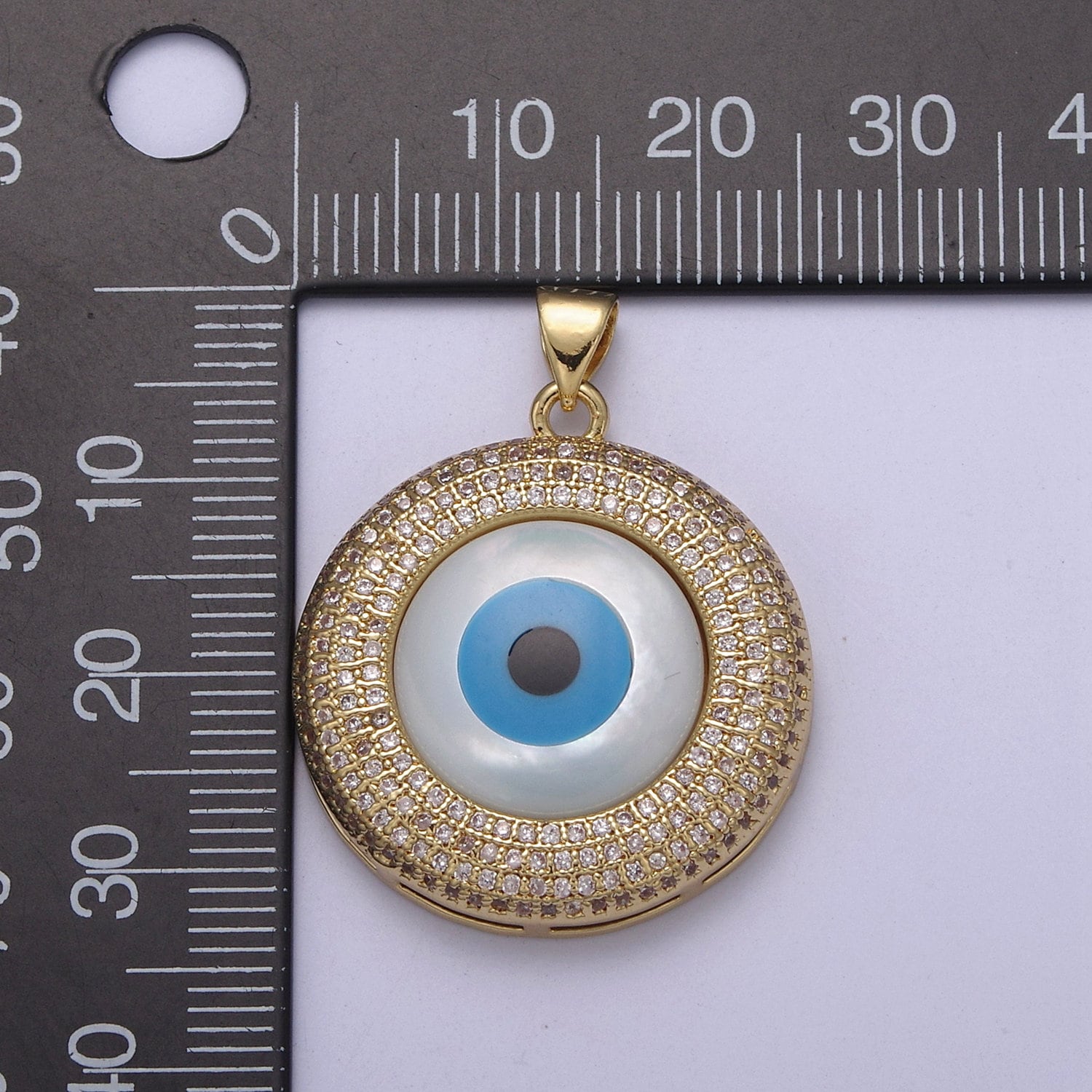 Evil Eye Charm with CZ Crystal Round Pendant, 24K Gold Filled Eye Protection Charm for Bracelet Necklace Pendant Findings for Jewelry Making
