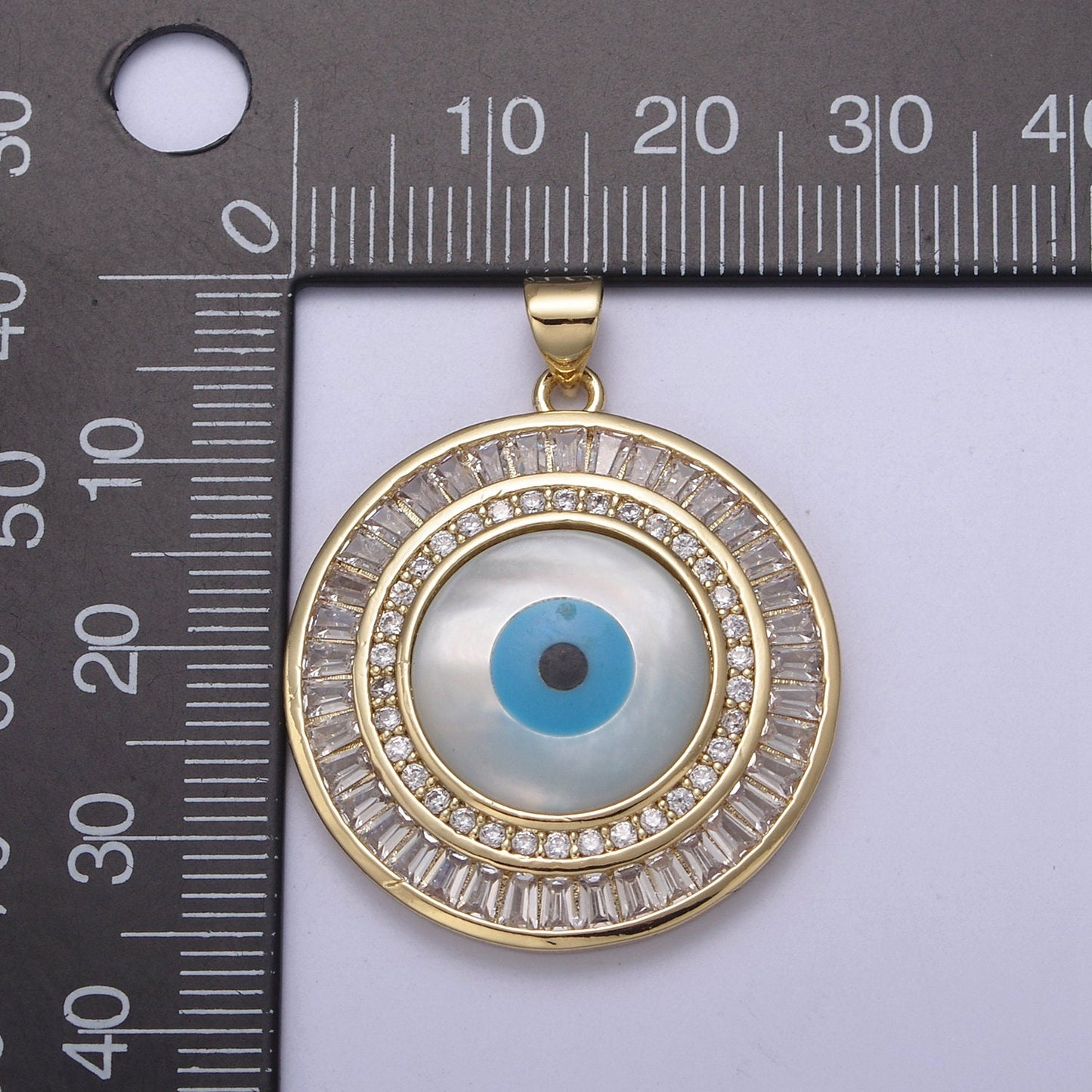 Evil Eye Charm Micro pave CZ Round Pendant, 24K Gold Filled Eye Protection Charm for Bracelet Necklace Pendant Findings for Jewelry Making